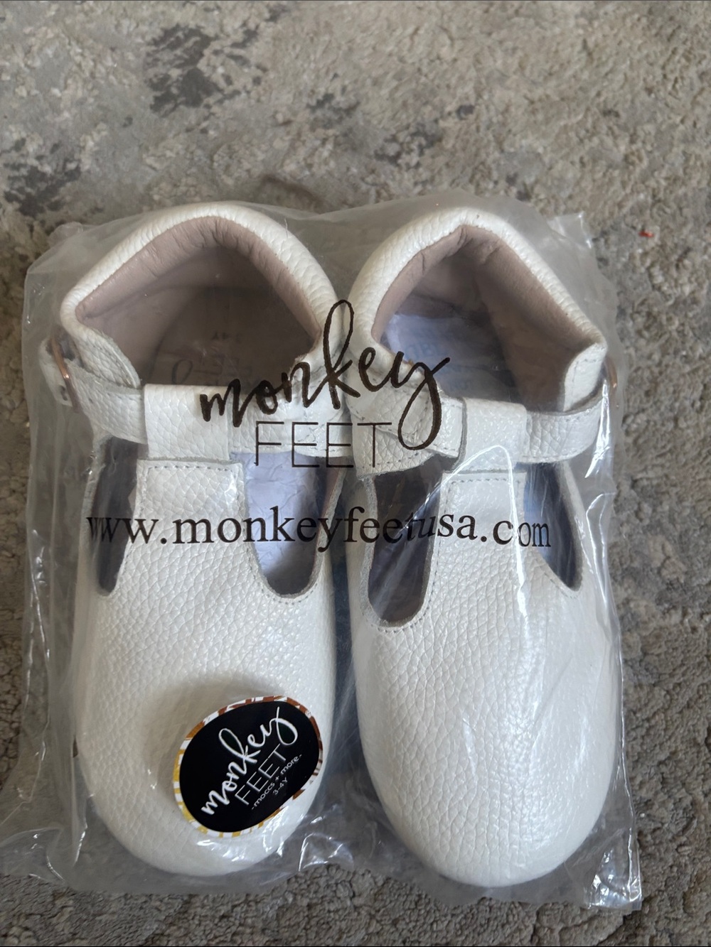 Monkey Feet White T-Strap Leather Baby Walker Shoes